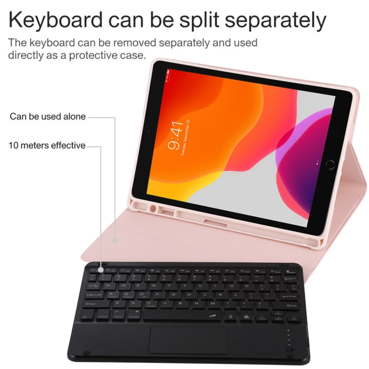 TG-102BCS Detachable Bluetooth Black Keyboard + Microfiber Leather Tablet Case for iPad 10.2 inch / iPad Air (2019), with Touch Pad & Backlight & Pen Slot & Holder