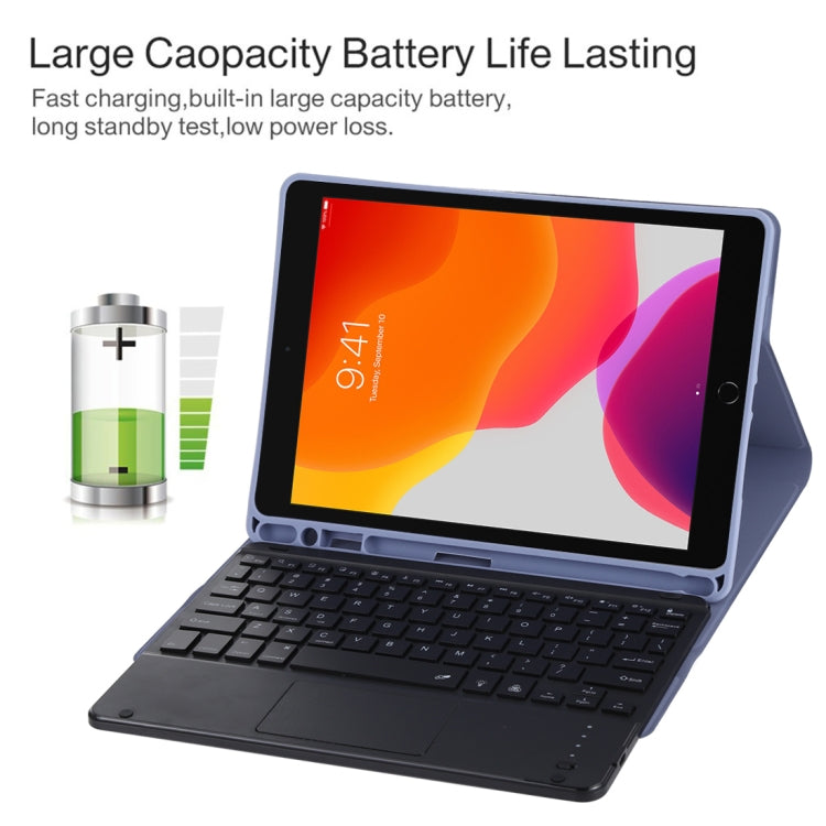 TG-102BCS Detachable Bluetooth Black Keyboard + Microfiber Leather Tablet Case for iPad 10.2 inch / iPad Air (2019), with Touch Pad & Backlight & Pen Slot & Holder
