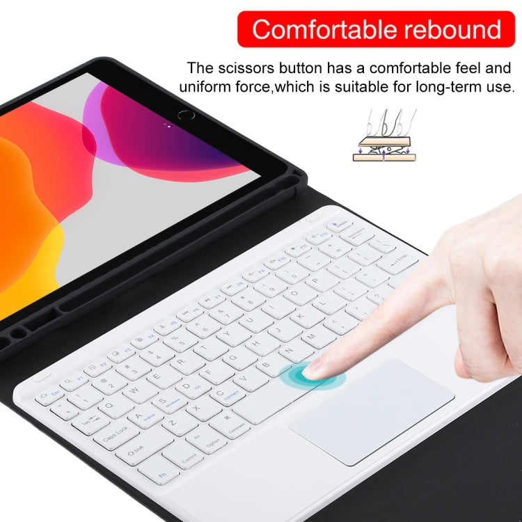 TG-102BC Detachable Bluetooth White Keyboard + Microfiber Leather Tablet Case for iPad 10.2 inch / iPad Air (2019), with Touch Pad & Pen Slot & Holder