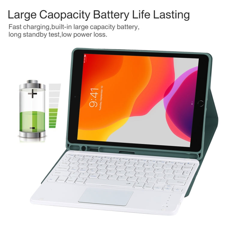 TG-102BC Detachable Bluetooth White Keyboard + Microfiber Leather Tablet Case for iPad 10.2 inch / iPad Air (2019), with Touch Pad & Pen Slot & Holder