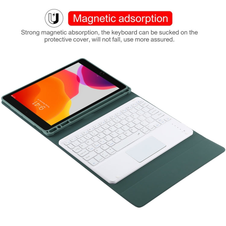TG-102BC Detachable Bluetooth White Keyboard + Microfiber Leather Tablet Case for iPad 10.2 inch / iPad Air (2019), with Touch Pad & Pen Slot & Holder