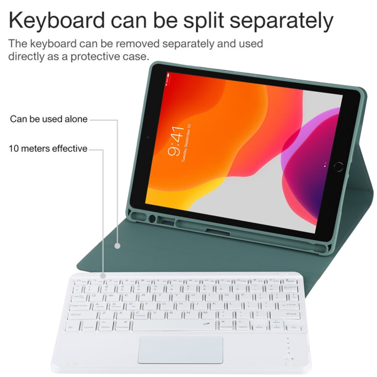 TG-102BC Detachable Bluetooth White Keyboard + Microfiber Leather Tablet Case for iPad 10.2 inch / iPad Air (2019), with Touch Pad & Pen Slot & Holder