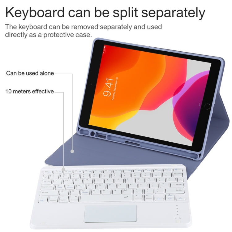 TG-102BC Detachable Bluetooth White Keyboard + Microfiber Leather Tablet Case for iPad 10.2 inch / iPad Air (2019), with Touch Pad & Pen Slot & Holder