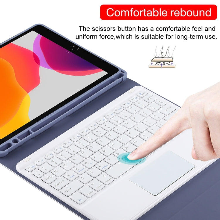TG-102BC Detachable Bluetooth White Keyboard + Microfiber Leather Tablet Case for iPad 10.2 inch / iPad Air (2019), with Touch Pad & Pen Slot & Holder