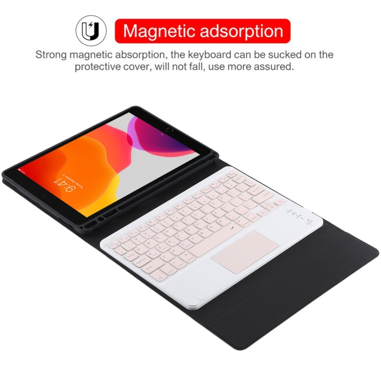 TG-102BC Detachable Bluetooth Pink Keyboard + Microfiber Leather Tablet Case for iPad 10.2 inch / iPad Air (2019), with Touch Pad & Pen Slot & Holder