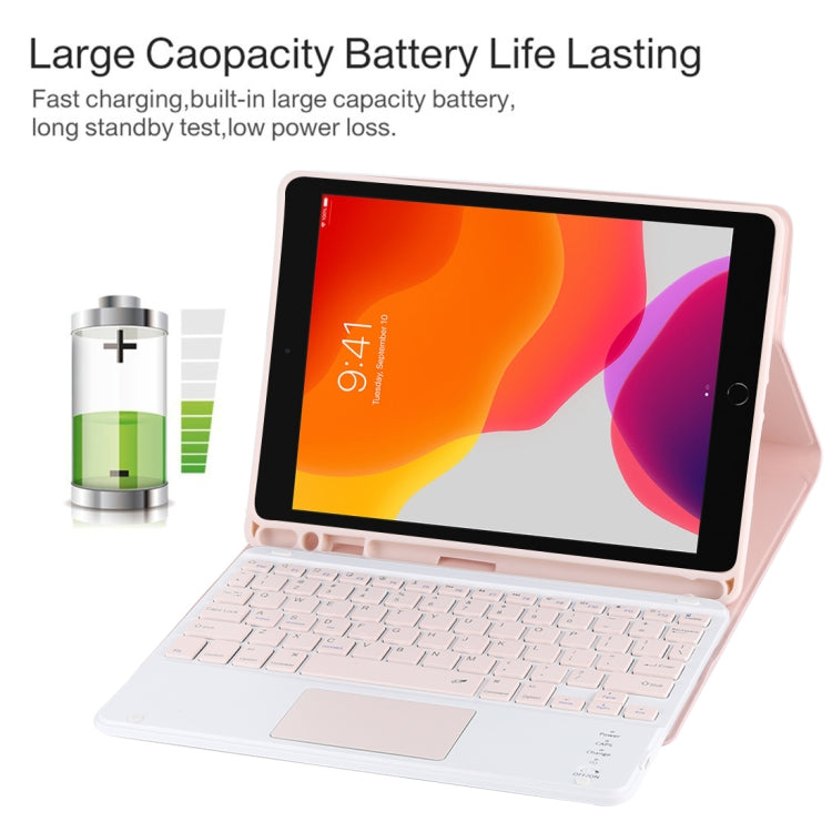 TG-102BC Detachable Bluetooth Pink Keyboard + Microfiber Leather Tablet Case for iPad 10.2 inch / iPad Air (2019), with Touch Pad & Pen Slot & Holder
