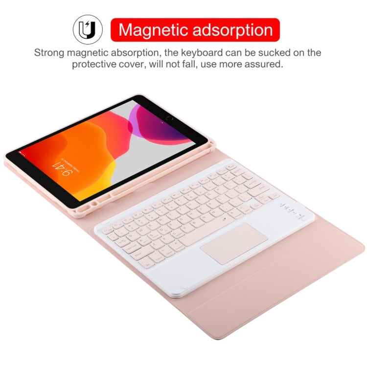 TG-102BC Detachable Bluetooth Pink Keyboard + Microfiber Leather Tablet Case for iPad 10.2 inch / iPad Air (2019), with Touch Pad & Pen Slot & Holder