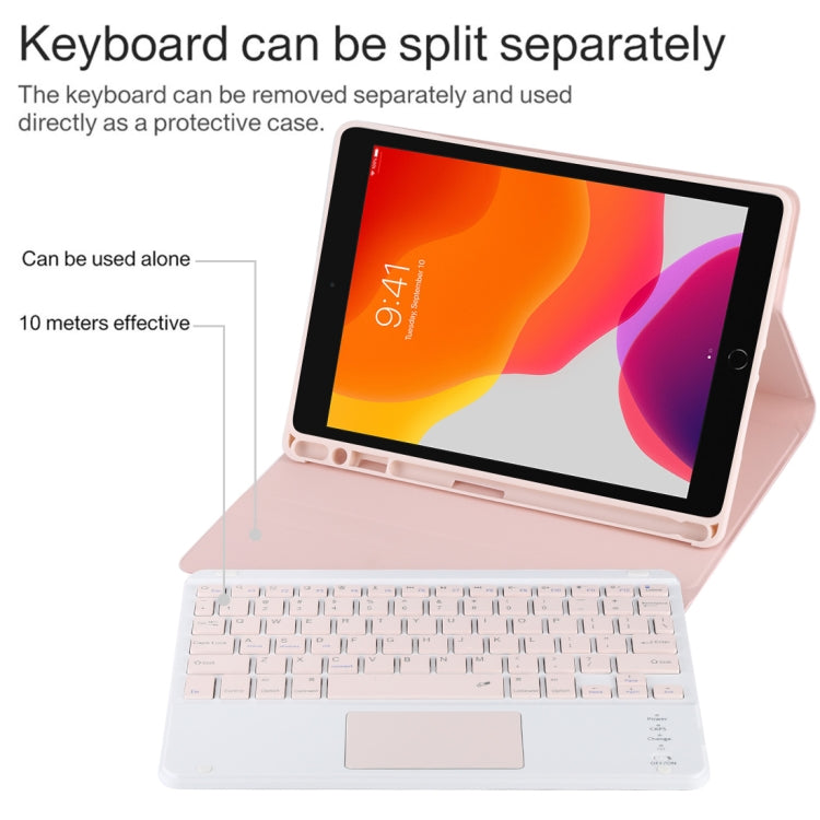 TG-102BC Detachable Bluetooth Pink Keyboard + Microfiber Leather Tablet Case for iPad 10.2 inch / iPad Air (2019), with Touch Pad & Pen Slot & Holder