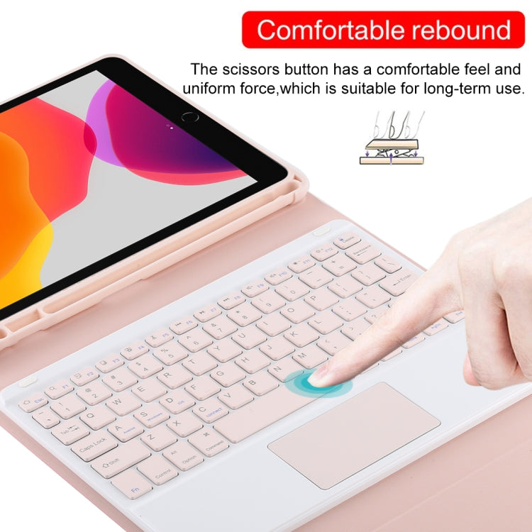 TG-102BC Detachable Bluetooth Pink Keyboard + Microfiber Leather Tablet Case for iPad 10.2 inch / iPad Air (2019), with Touch Pad & Pen Slot & Holder