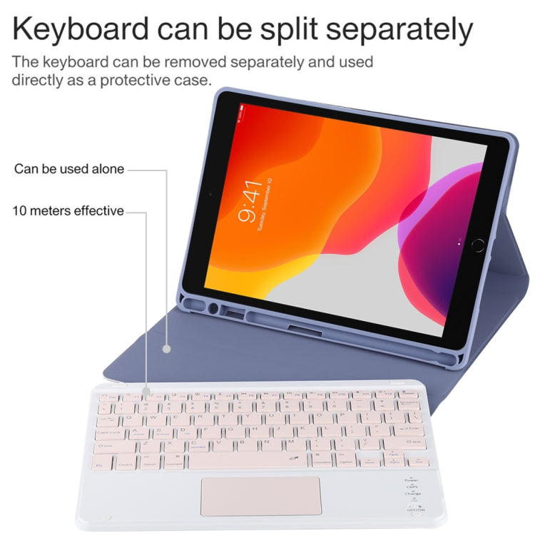 TG-102BC Detachable Bluetooth Pink Keyboard + Microfiber Leather Tablet Case for iPad 10.2 inch / iPad Air (2019), with Touch Pad & Pen Slot & Holder