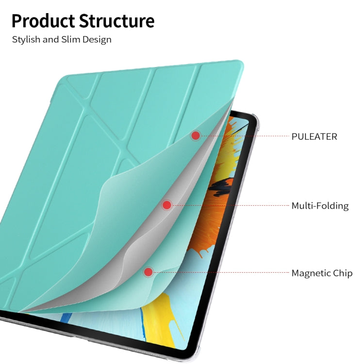 Multi-folding Shockproof  PC + PU Leather Protective Case for iPad Pro 12.9 2018 / 2020, with Holder & Sleep / Wake-up Function