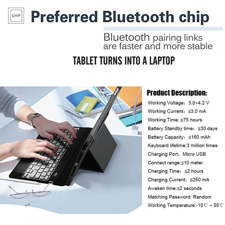 Detachable Bluetooth Keyboard + Horizontal Flip Leather Tablet Case with Holder for iPad Pro 10.5 inch (Black)