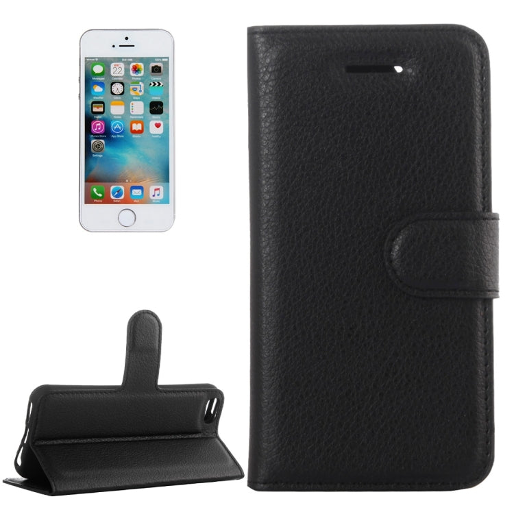 For iPhone 5 & 5s & SE Litchi Texture Horizontal Flip Leather Case with Holder & Card Slots & Wallet