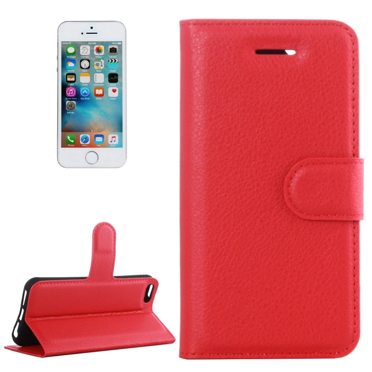 For iPhone 5 & 5s & SE Litchi Texture Horizontal Flip Leather Case with Holder & Card Slots & Wallet