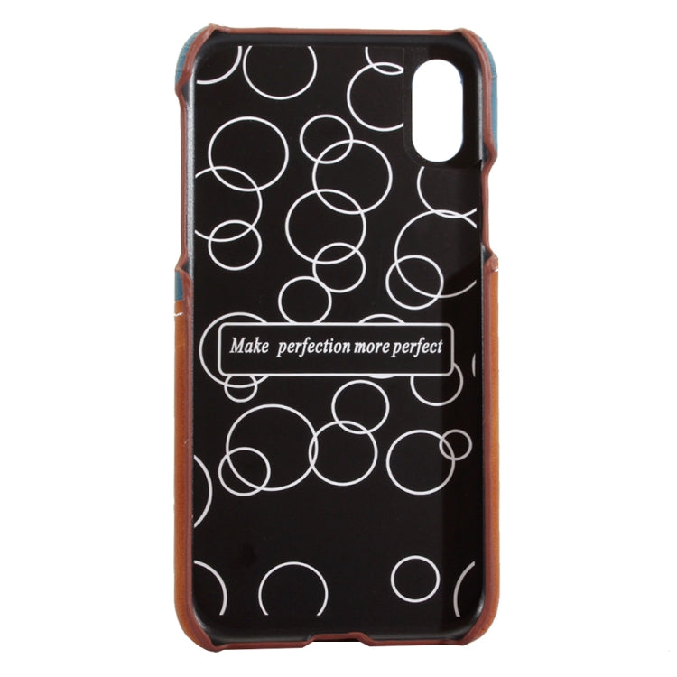 For iPhone X / XS PC + Leather Paste Contrast Color Protective Back Cover Case with Card Slot & Sling(Blue)