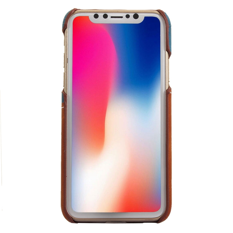 For iPhone X / XS PC + Leather Paste Contrast Color Protective Back Cover Case with Card Slot & Sling(Blue)