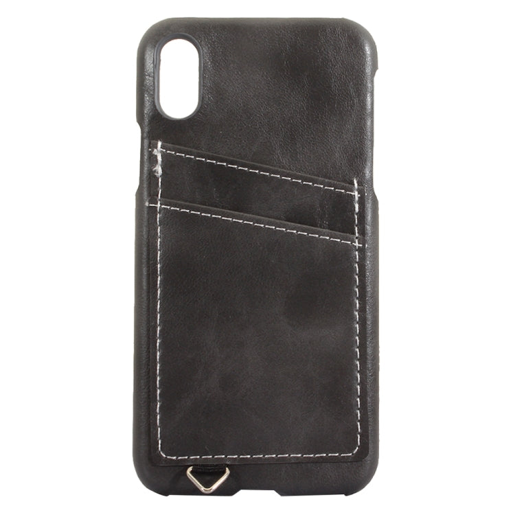For iPhone X / XS PC + Leather Paste Crystal Texture Protective Back Cover Case with Card Slot & Sling