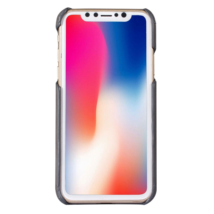 For iPhone X / XS PC + Leather Paste Crystal Texture Protective Back Cover Case with Card Slot & Sling