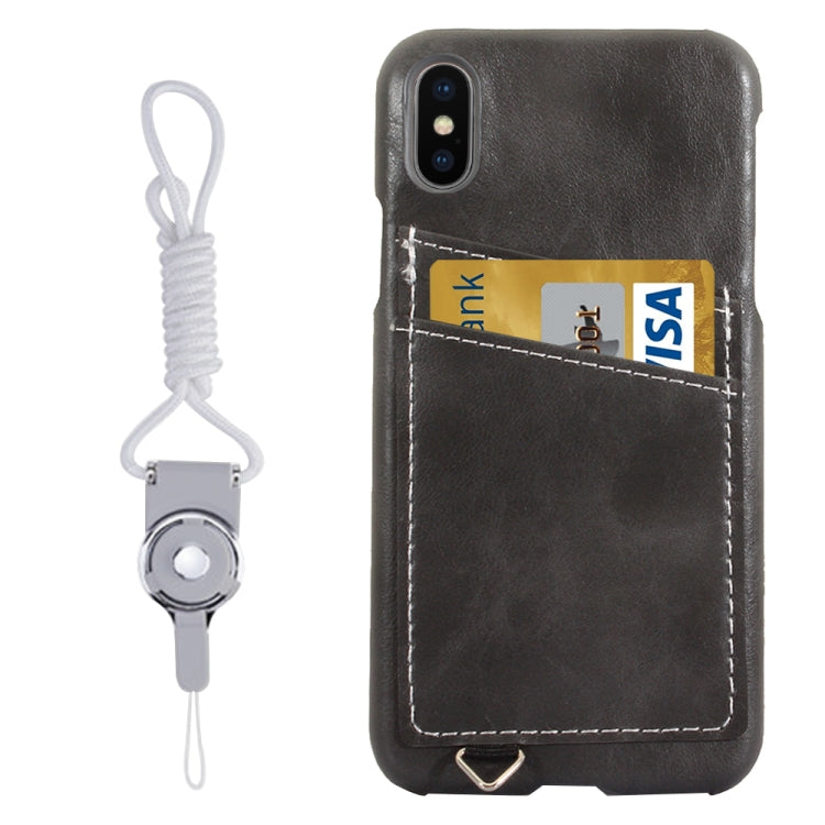 For iPhone X / XS PC + Leather Paste Crystal Texture Protective Back Cover Case with Card Slot & Sling