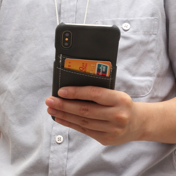 For iPhone X / XS PC + Leather Paste Crystal Texture Protective Back Cover Case with Card Slot & Sling