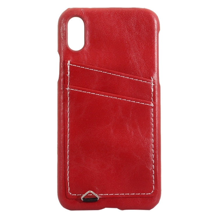 For iPhone X / XS PC + Leather Paste Crystal Texture Protective Back Cover Case with Card Slot & Sling