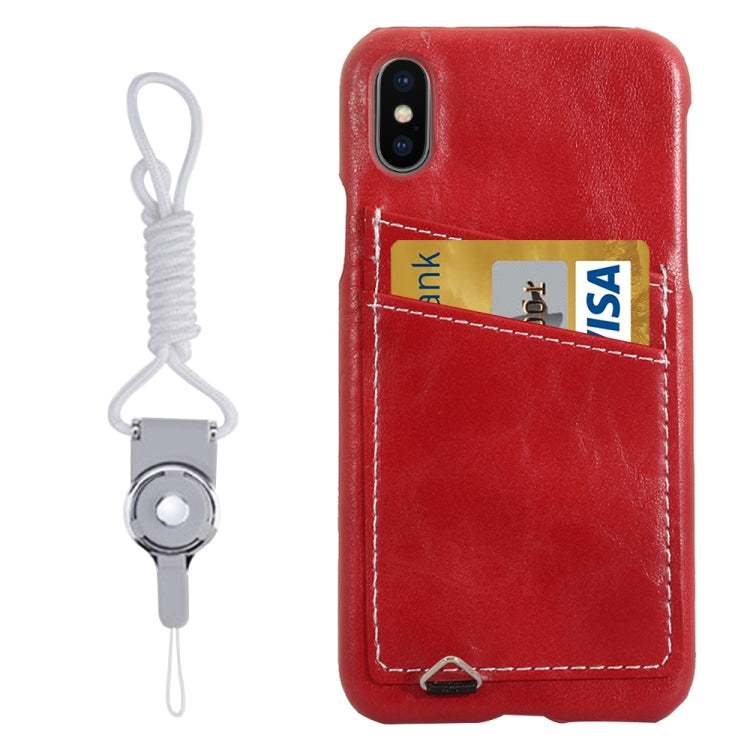 For iPhone X / XS PC + Leather Paste Crystal Texture Protective Back Cover Case with Card Slot & Sling