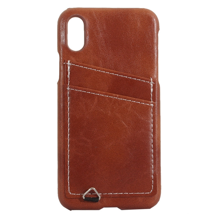 For iPhone X / XS PC + Leather Paste Crystal Texture Protective Back Cover Case with Card Slot & Sling