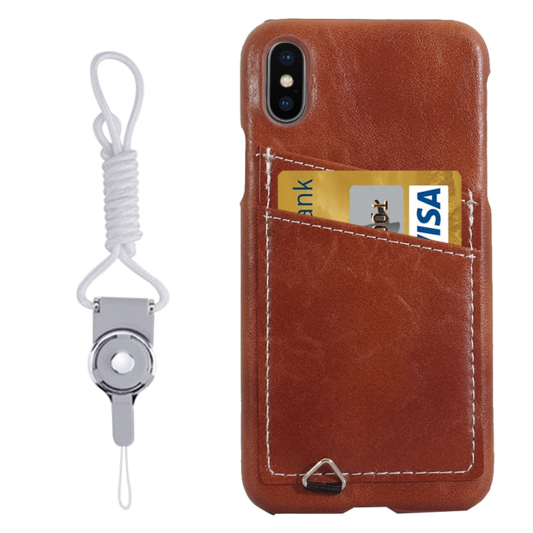 For iPhone X / XS PC + Leather Paste Crystal Texture Protective Back Cover Case with Card Slot & Sling