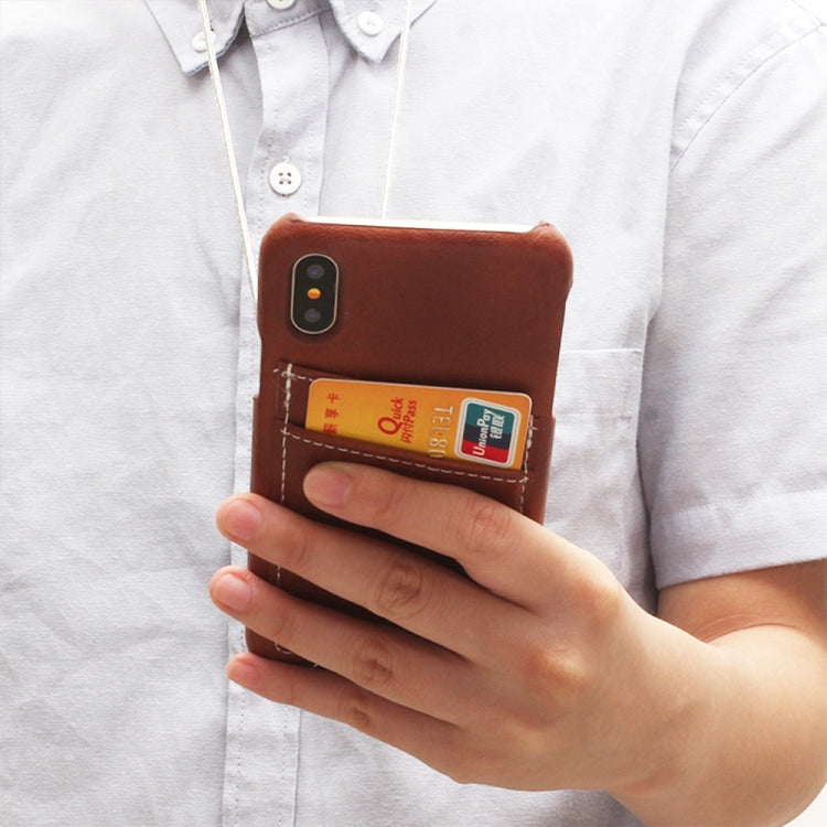 For iPhone X / XS PC + Leather Paste Crystal Texture Protective Back Cover Case with Card Slot & Sling