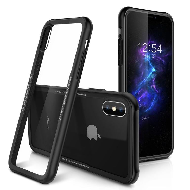 For iPhone X / XS Transparent Glass Protective Case with Support Wireless Charging Function