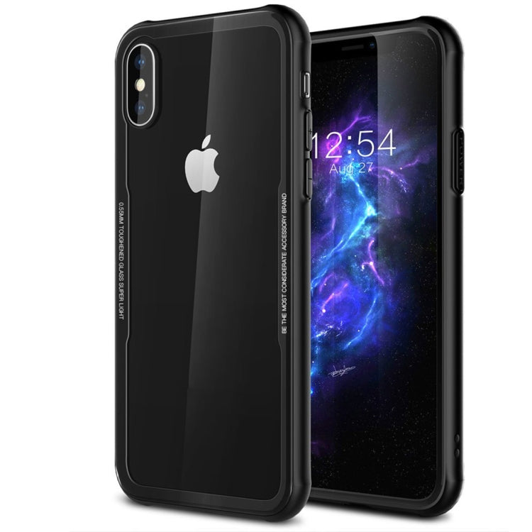 For iPhone X / XS Transparent Glass Protective Case with Support Wireless Charging Function