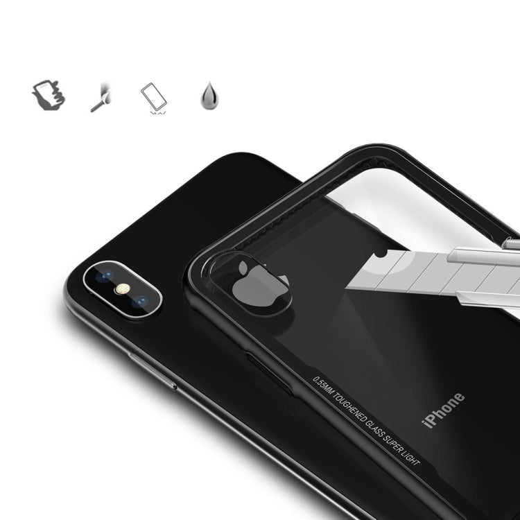 For iPhone X / XS Transparent Glass Protective Case with Support Wireless Charging Function