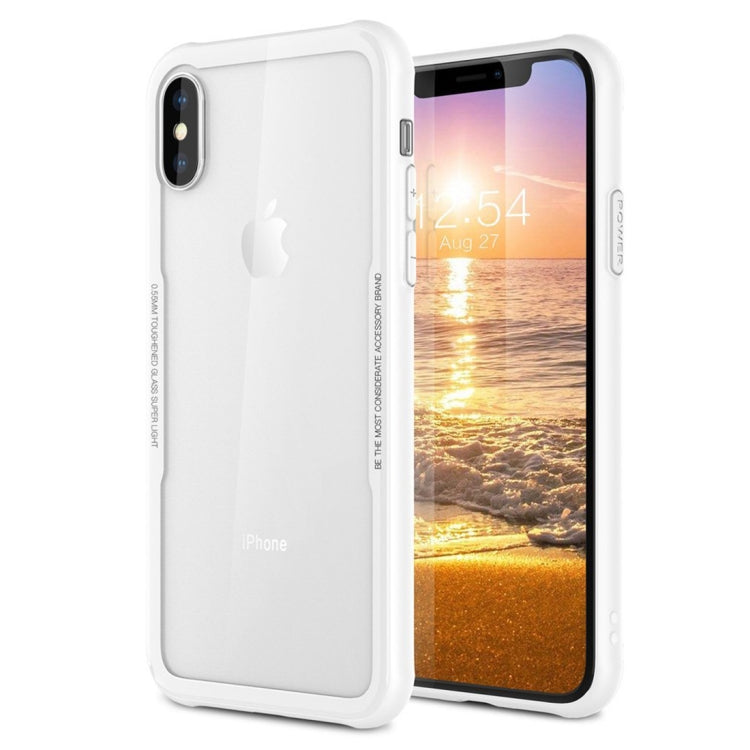 For iPhone X / XS Transparent Glass Protective Case with Support Wireless Charging Function