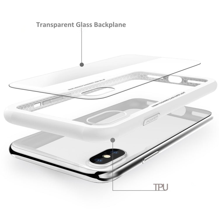 For iPhone X / XS Transparent Glass Protective Case with Support Wireless Charging Function