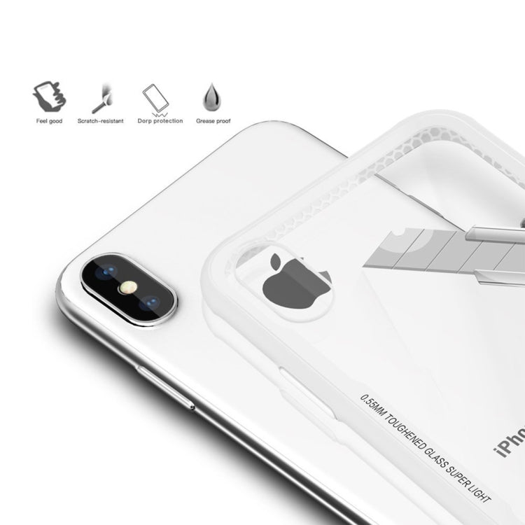 For iPhone X / XS Transparent Glass Protective Case with Support Wireless Charging Function