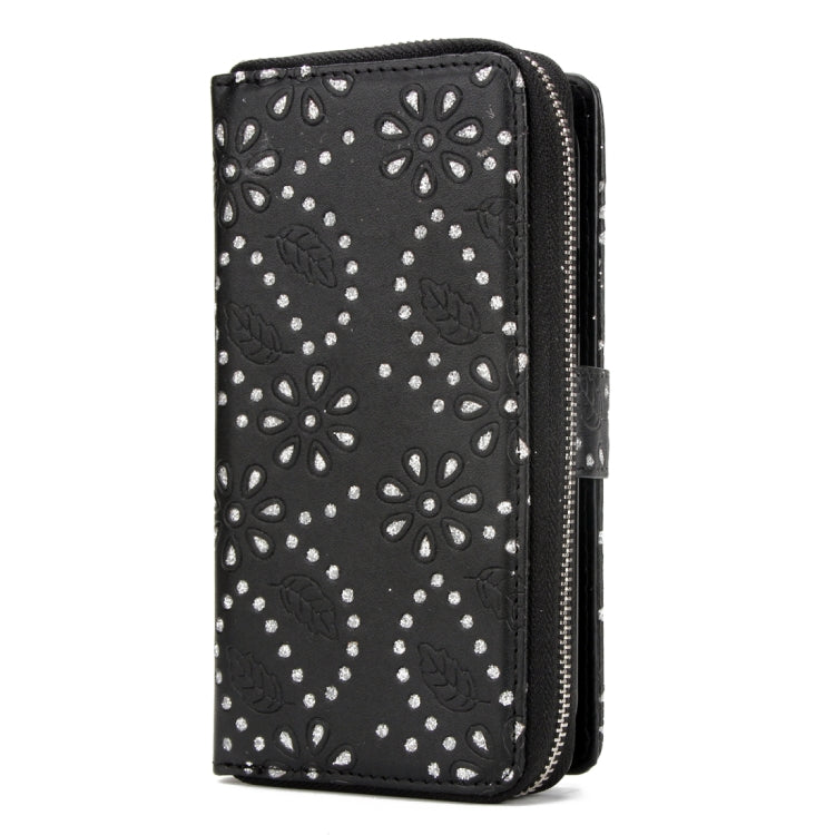 For iPhone X / XS Separable Maple Leaf Flower Litchi Texture Flip Leather Wallet Case with zipper & Card Slot & Photo Frame & Lanyard (Black)