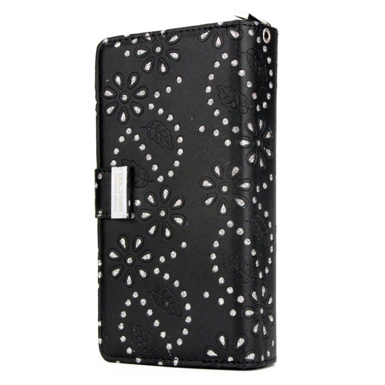 For iPhone X / XS Separable Maple Leaf Flower Litchi Texture Flip Leather Wallet Case with zipper & Card Slot & Photo Frame & Lanyard (Black)
