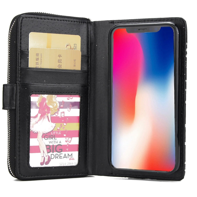 For iPhone X / XS Separable Maple Leaf Flower Litchi Texture Flip Leather Wallet Case with zipper & Card Slot & Photo Frame & Lanyard (Black)