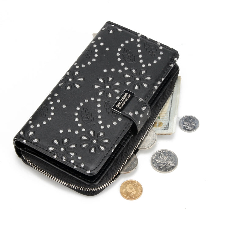 For iPhone X / XS Separable Maple Leaf Flower Litchi Texture Flip Leather Wallet Case with zipper & Card Slot & Photo Frame & Lanyard (Black)