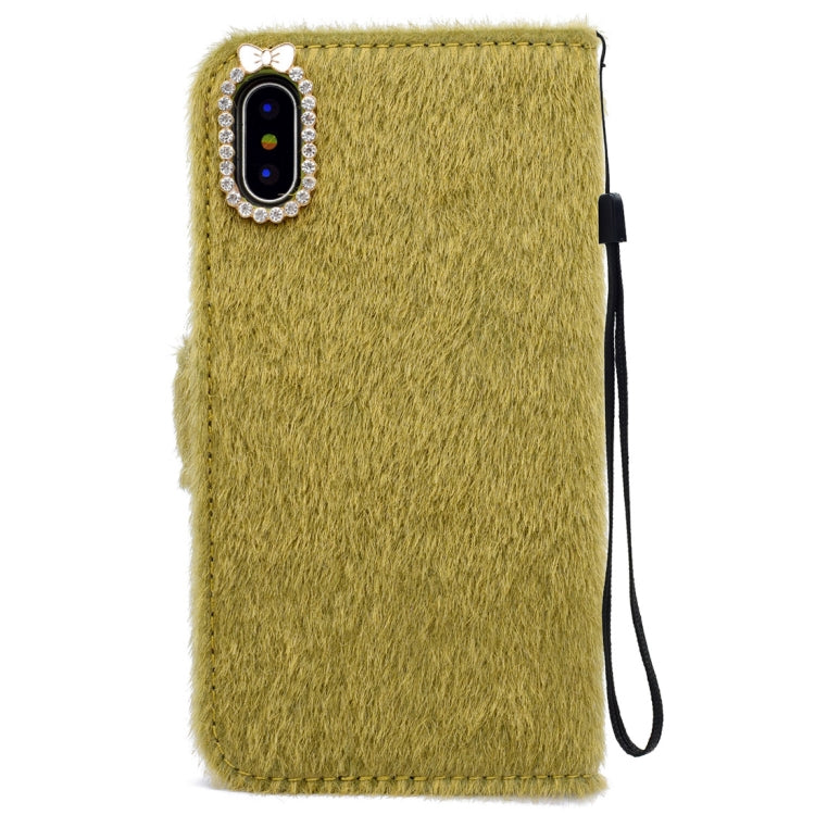 For iPhone X / XS Butterfly Knot Diamond Encrusted Horizontal Flip Plush Protective Back Cover with Holder & Card Slots & Wallet & Lanyard