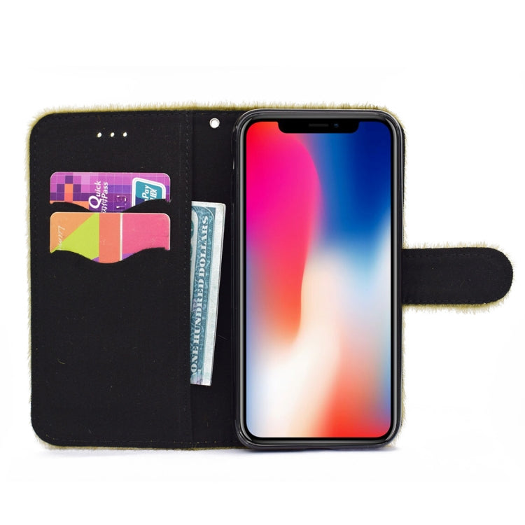 For iPhone X / XS Butterfly Knot Diamond Encrusted Horizontal Flip Plush Protective Back Cover with Holder & Card Slots & Wallet & Lanyard