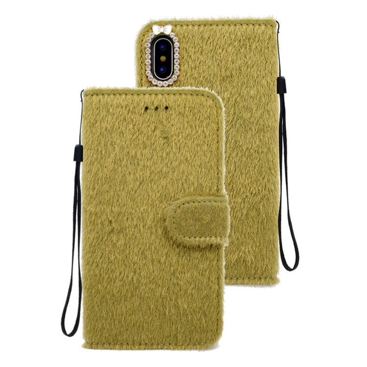 For iPhone X / XS Butterfly Knot Diamond Encrusted Horizontal Flip Plush Protective Back Cover with Holder & Card Slots & Wallet & Lanyard
