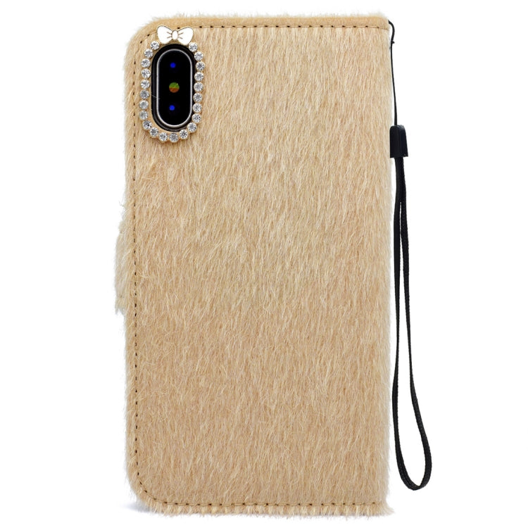 For iPhone X / XS Butterfly Knot Diamond Encrusted Horizontal Flip Plush Protective Back Cover with Holder & Card Slots & Wallet & Lanyard