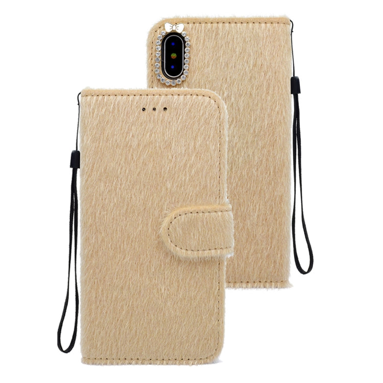 For iPhone X / XS Butterfly Knot Diamond Encrusted Horizontal Flip Plush Protective Back Cover with Holder & Card Slots & Wallet & Lanyard