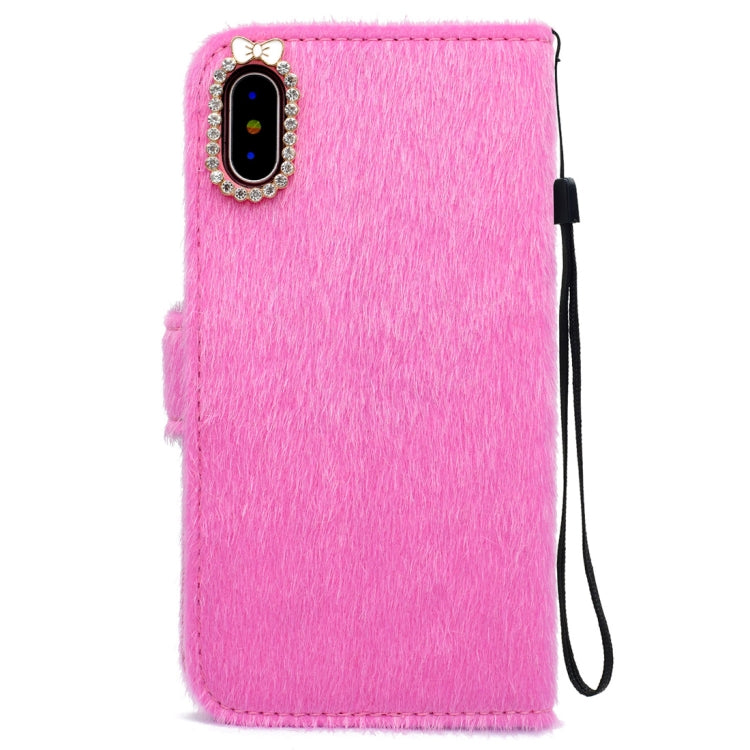 For iPhone X / XS Butterfly Knot Diamond Encrusted Horizontal Flip Plush Protective Back Cover with Holder & Card Slots & Wallet & Lanyard