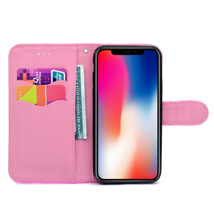 For iPhone X / XS Butterfly Knot Diamond Encrusted Horizontal Flip Plush Protective Back Cover with Holder & Card Slots & Wallet & Lanyard