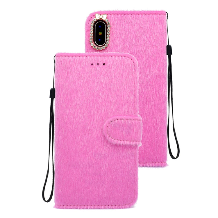 For iPhone X / XS Butterfly Knot Diamond Encrusted Horizontal Flip Plush Protective Back Cover with Holder & Card Slots & Wallet & Lanyard