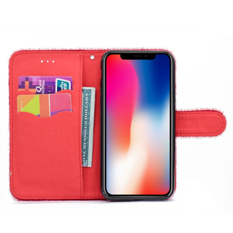 For iPhone X / XS Butterfly Knot Diamond Encrusted Horizontal Flip Plush Protective Back Cover with Holder & Card Slots & Wallet & Lanyard