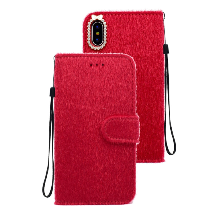 For iPhone X / XS Butterfly Knot Diamond Encrusted Horizontal Flip Plush Protective Back Cover with Holder & Card Slots & Wallet & Lanyard