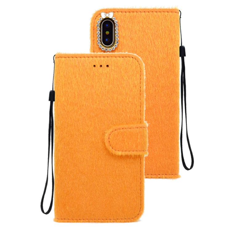 For iPhone X / XS Butterfly Knot Diamond Encrusted Horizontal Flip Plush Protective Back Cover with Holder & Card Slots & Wallet & Lanyard